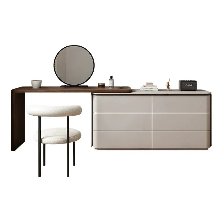 Light luxury walnut solid wood bedroom modern retro chest dresser integrated new Chinese makeup desk