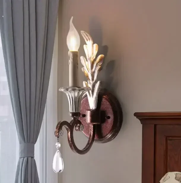 European wrought iron candle single head wall lamp balcony aisle corridor bedroom bedside lamp country classical led lamps