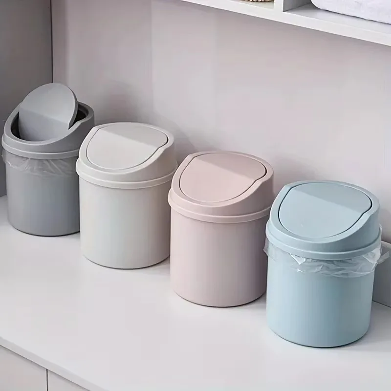 1 platzsparender Mini-Mülleimer mit Deckel für Heimbüro, Schlafzimmer und Schlafsaal – Robuster Mülleimer aus Kunststoff
