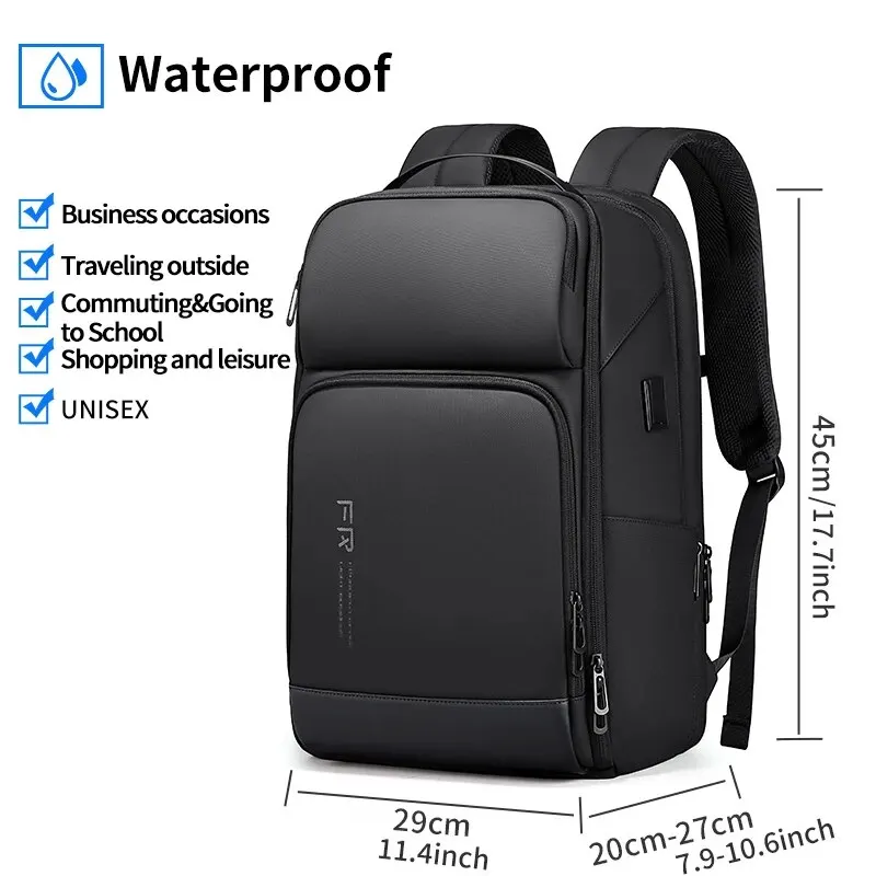 Fenruien Business Waterproof Backpacks USB Charging Men Backpack Fit 15.6 Inch Laptop Travel 35L Large Capacity Backpack