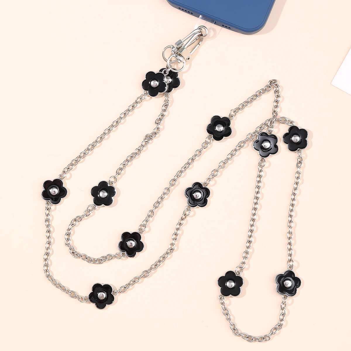 Colorful Bead Chain Pumpkin Bead Chain Plum Blossom Chain Long Oblique Cross Mobile Phone Strap with Transparent Card