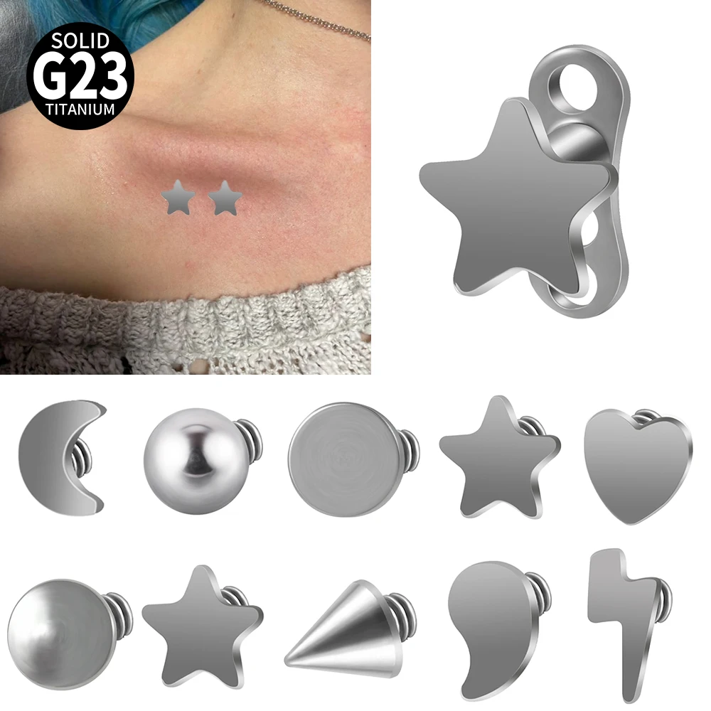 10-1 Uds estrella de titanio corazón Micro ancla dérmica Piereing piel superior buzo superficie Piercing lengua eyebro Piercing joyería del cuerpo 14G