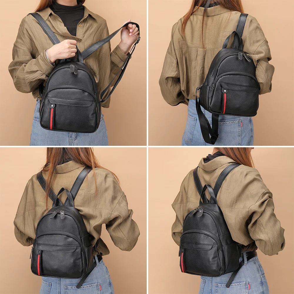 Mochila De Cuero genuino para mujer, bolso escolar para niñas, bolsos de viaje de diseñador de moda, envío gratis, novedad