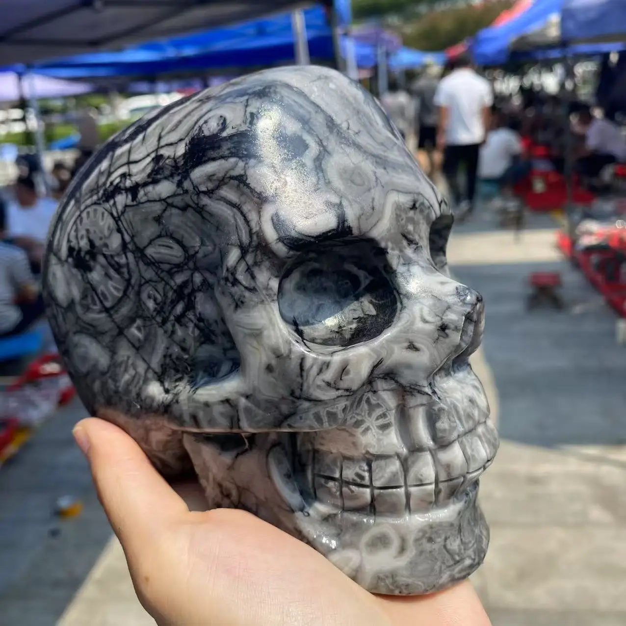 Natural Spiral Stone Crystal Skull, Energy Gem, Spiritual Healing, Hand-Carved, Polished And Demagnetized.