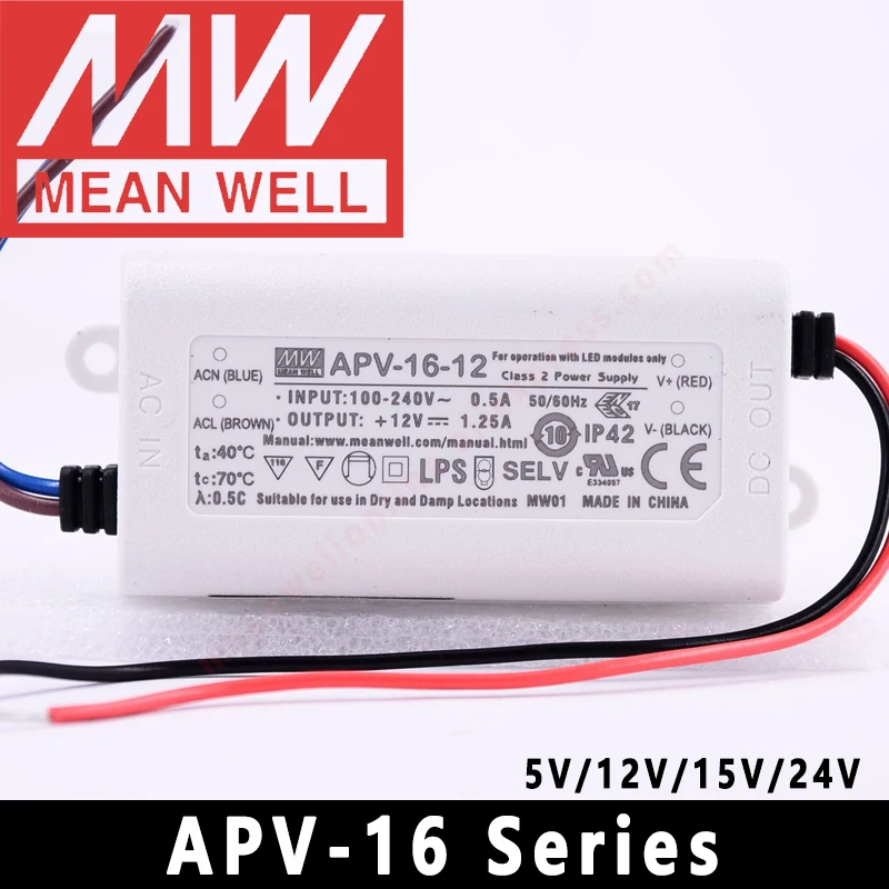 Sterownik LED Meanwell APV-16 serii 5v/12v/15v/24v meanwel transformator LED IP42 zasilacz LED Adapter stałe napięcie