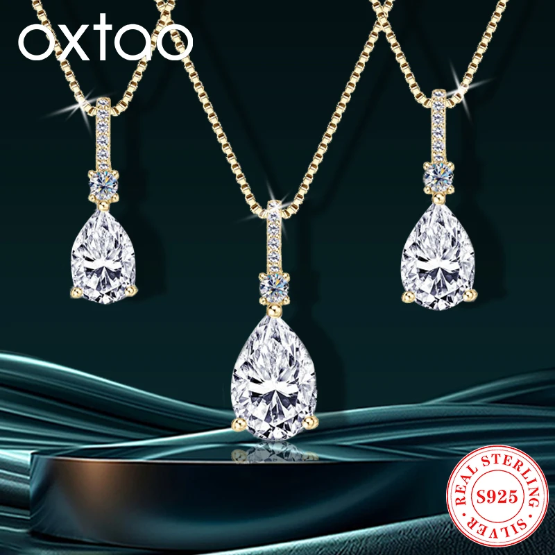

OXTAO Pear Cut D Color Waterdrop Moissanite Necklace 4ct 2ct 1.5ct for Women 925 Silver Wedding Party Jewelry Gift Adjustable