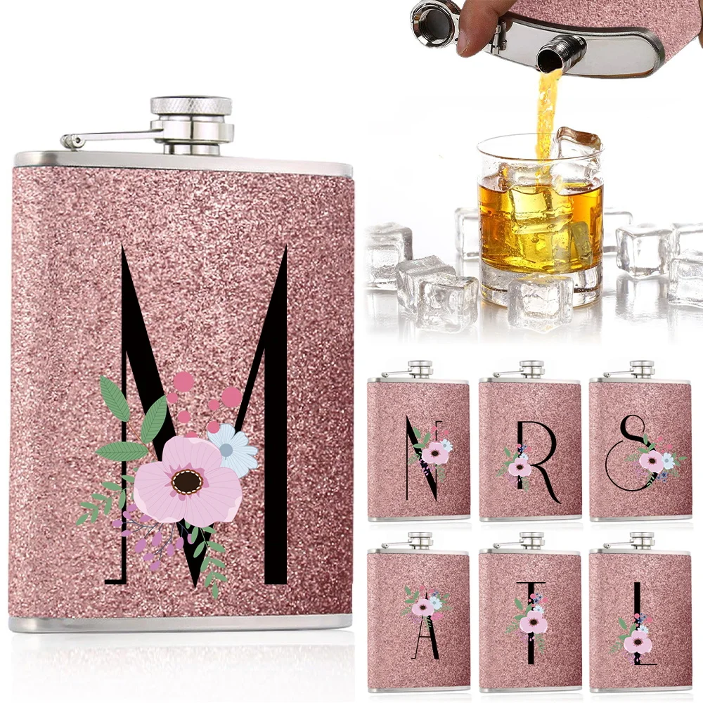 

Wine Pot Flask For Men Wine Bottle Stainless Steel Water Bottle Portable Pocket Wine Pot Camping Flower And Black Letter Pattern