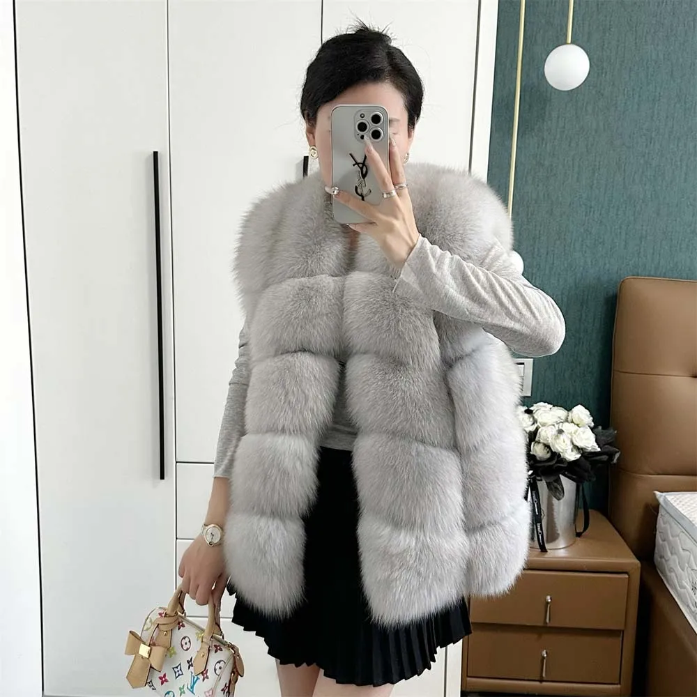 

2025 high quality Women's Winter Fashion jacket Real fox Fur Vest Natural Luxury sleeveless