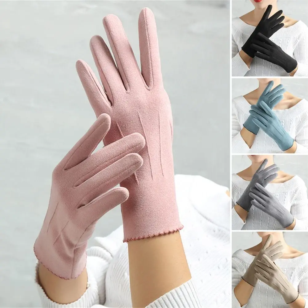 Thickened Warm Cashmere Gloves Thin Velvet Windproof Cold Proof Furry Gloves Touch Screen All Finger Gloves