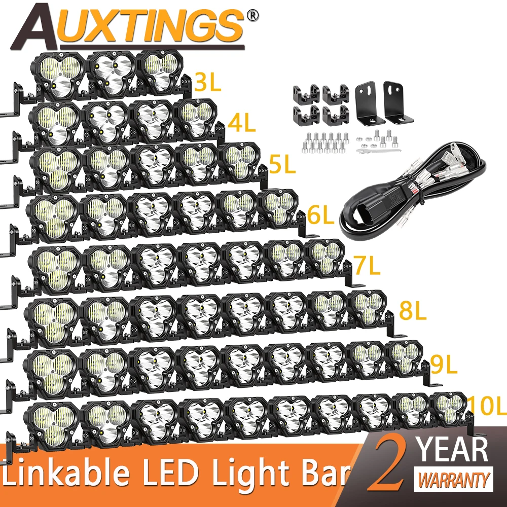 Auxtings 4/19/24/28/32/36/45inch 25W LED Pod Work Light Linkable Driving LED Light Bar for 4x4 Auto Truck ATV Car Offroad 5500K