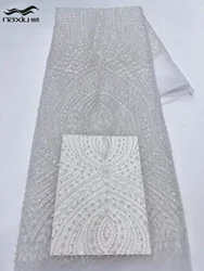 Madison White Hot Sale Top Quality Luxury Fashion Design Fabric Handmade Embroidery Net Lace Beads Sequins For Women Wedding
