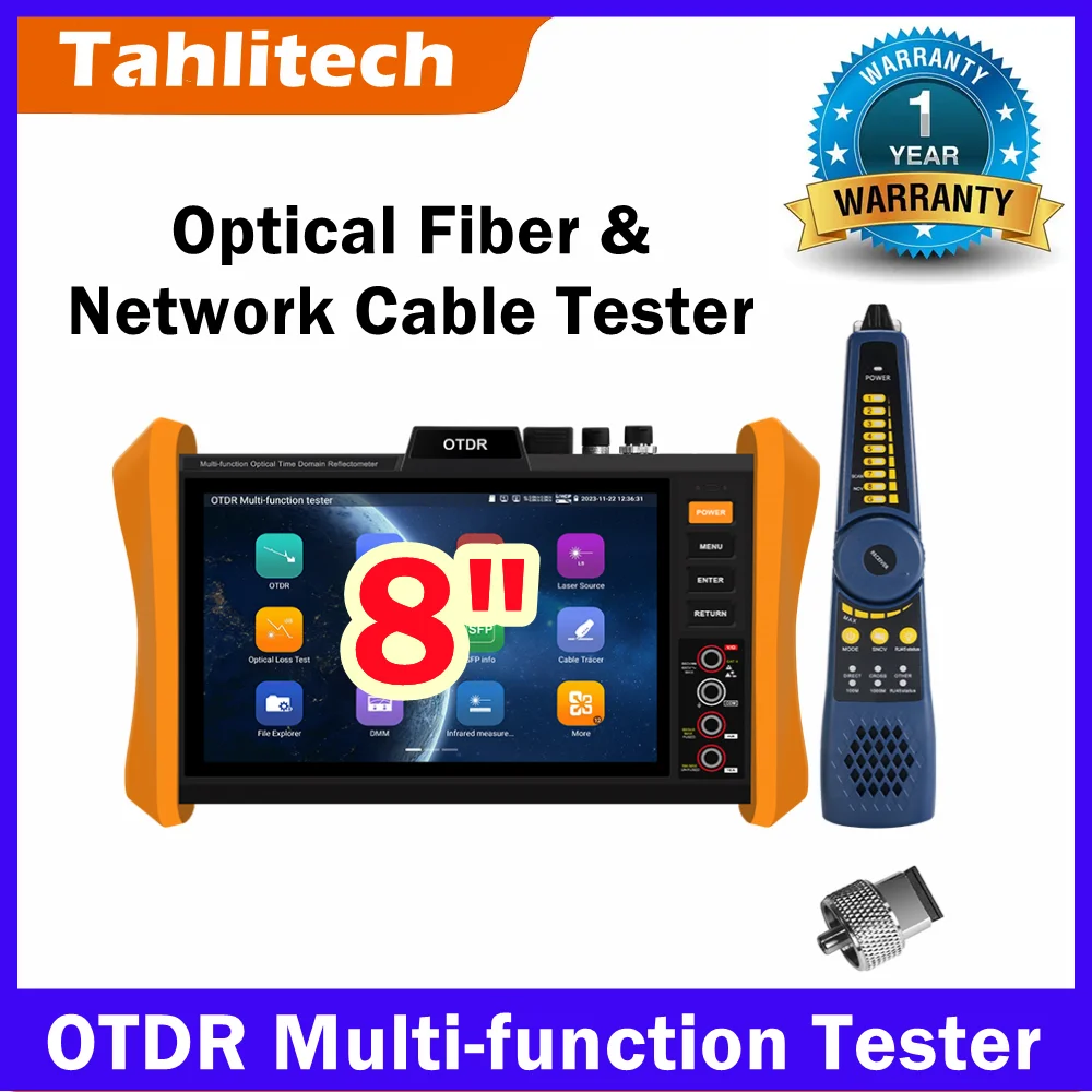 

Portable OTDR Tester Fiber Network Tester 8" 1920x1200 1G+8G Light Source Power Meter Multimeter LAN TDR WiFi SFP 2Gbps Ports