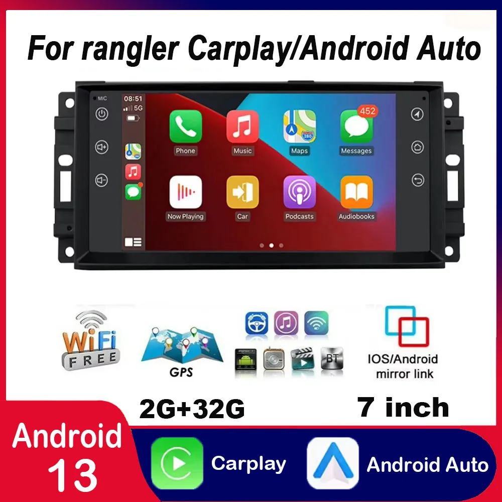 

Car Navigation Player for Carplay/Android Auto 7 Inch Android 11 Bluetooth Automobile Music Player Compatible for Wrangler
