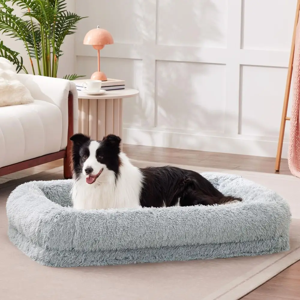 

Calming Dog Beds for Large Sized Dogs - Orthopedic Fluffy Pet Bed, Donut Waterproof Pet Sofa with Washable Removable Cover, Supp