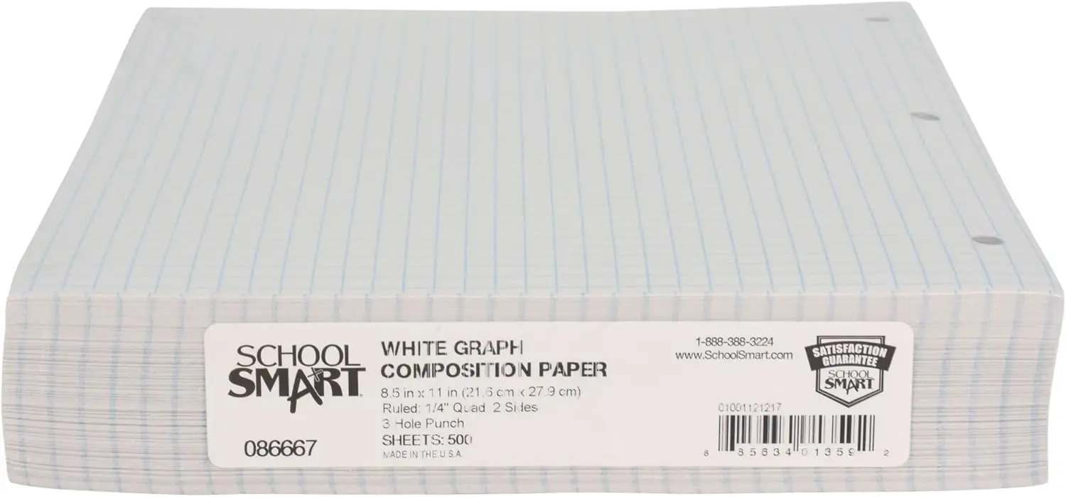 

Double Sided Graph Paper, 1/4 Inch Rule, 3 Hole Punched, 8.5 x 11 Inches, 500 Sheets for Math and Binders