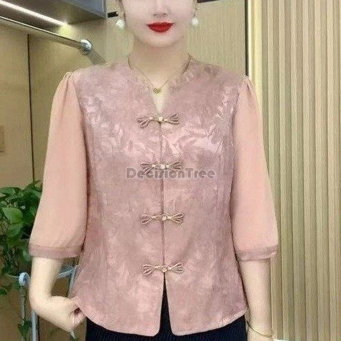 2026 traditional chinese retro style summer women tang suit blouse patchwork design stand collar cheongsam button cheongsam top