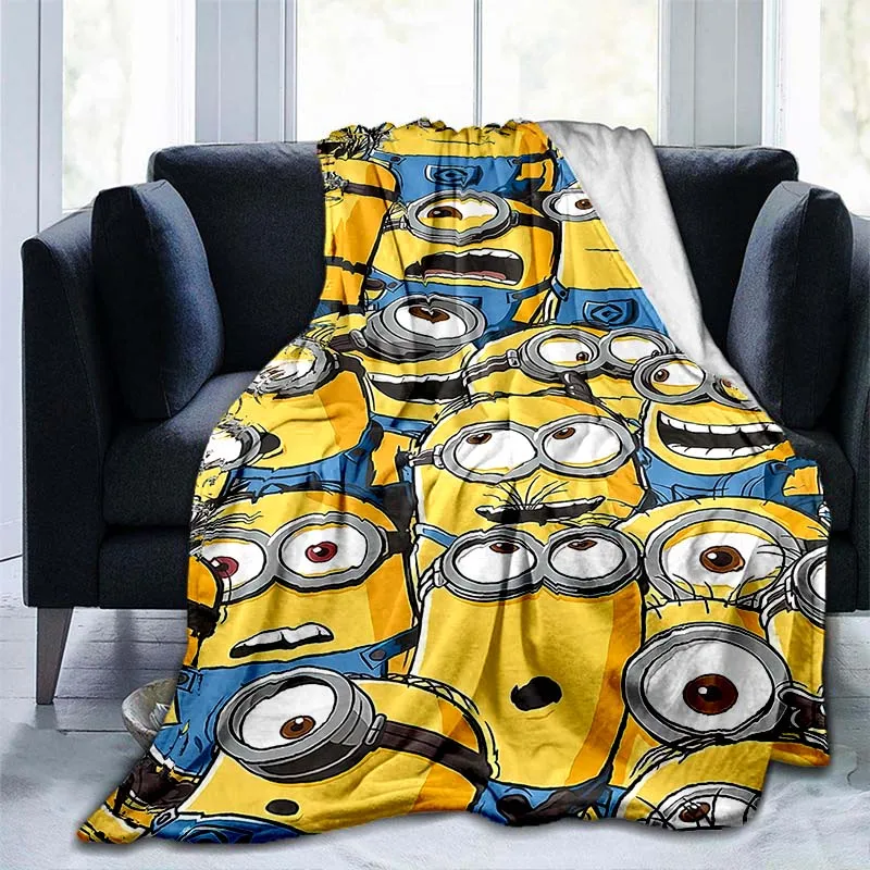 3D Minions Yellow Cartoon Character Print Flannel Blanket Ultra Soft Warm Throw For Bedroom Living Room Cozy Home Bedding Gift