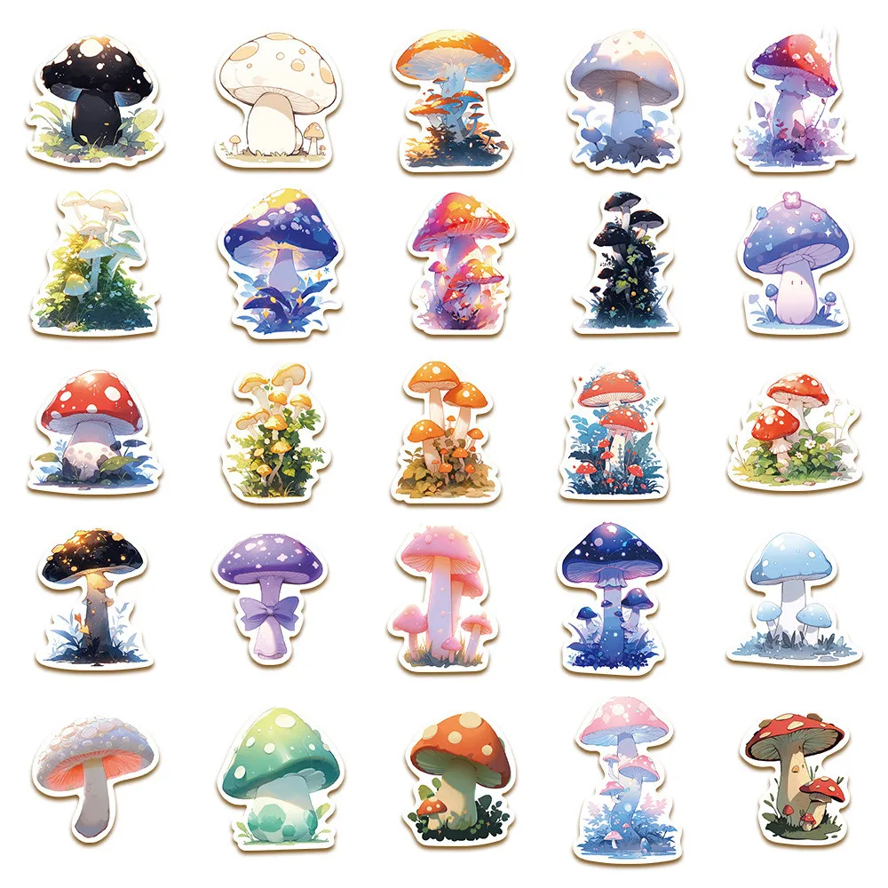 50-Piece Cute Cartoon Mushroom Stickers - Adorable Waterproof Decor for Notebooks, Laptops, Journals, Phone Cases, Luggage