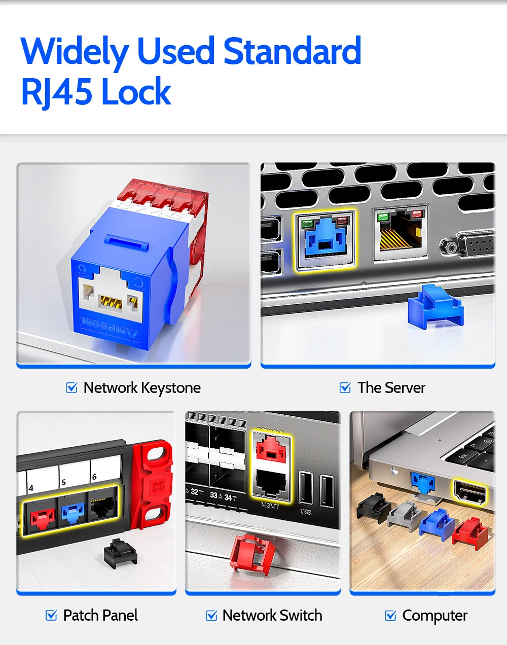 AMPCOM RJ45-Einsatzschloss mit Schlüssel, staubdichter Netzwerkstecker mit physischer Anti-Datenlecksicherung für Switch, Router, Rechenzentrum – Detail 3