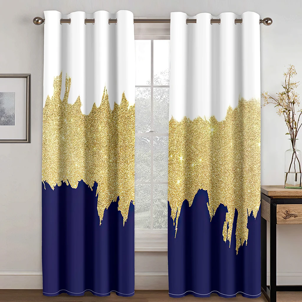 

3D Abstract Art Blue Gold Graffiti Design Curtains 2 Panels Modern Home Living Room Bedroom Balcony Kitchen Window Decor