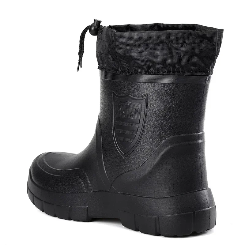 Inverno à prova de vento algodão botas de chuva homens luz quente tornozelo botas de chuva moda preto deslizamento em sapatos de chuva homens à prova dwaterproof água trabalho boot2024