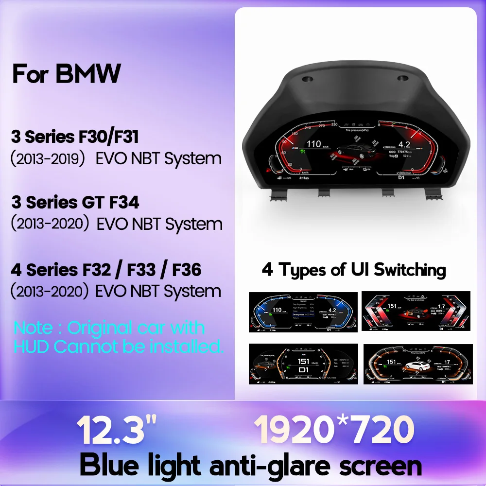 Auto LCD Digitaal Dashboard Autosnelheidsmeter Voor BMW 3 4 Serie F30 F31 F32 F33 GT F34 F36 Dashboard Blauw licht Anti-verblindingscherm