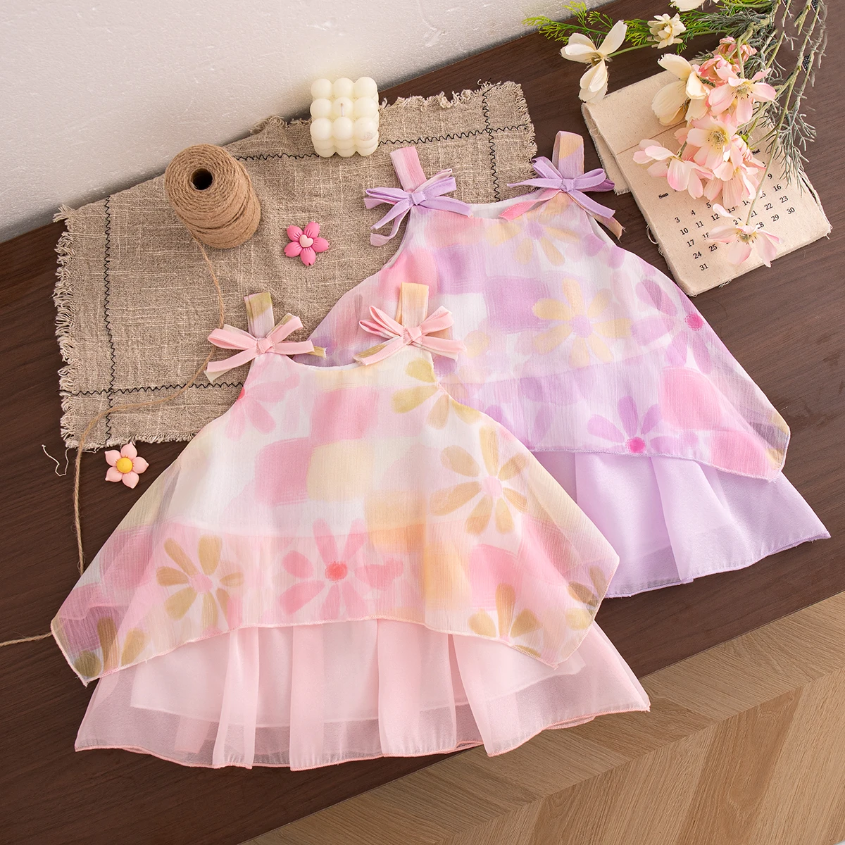Baby-Mädchen-Kleid Sommer Blumen-Schleifenkleid Niedliches Strand-Geburtstagsparty-Kleid Baby-Mädchen-Bekleidung