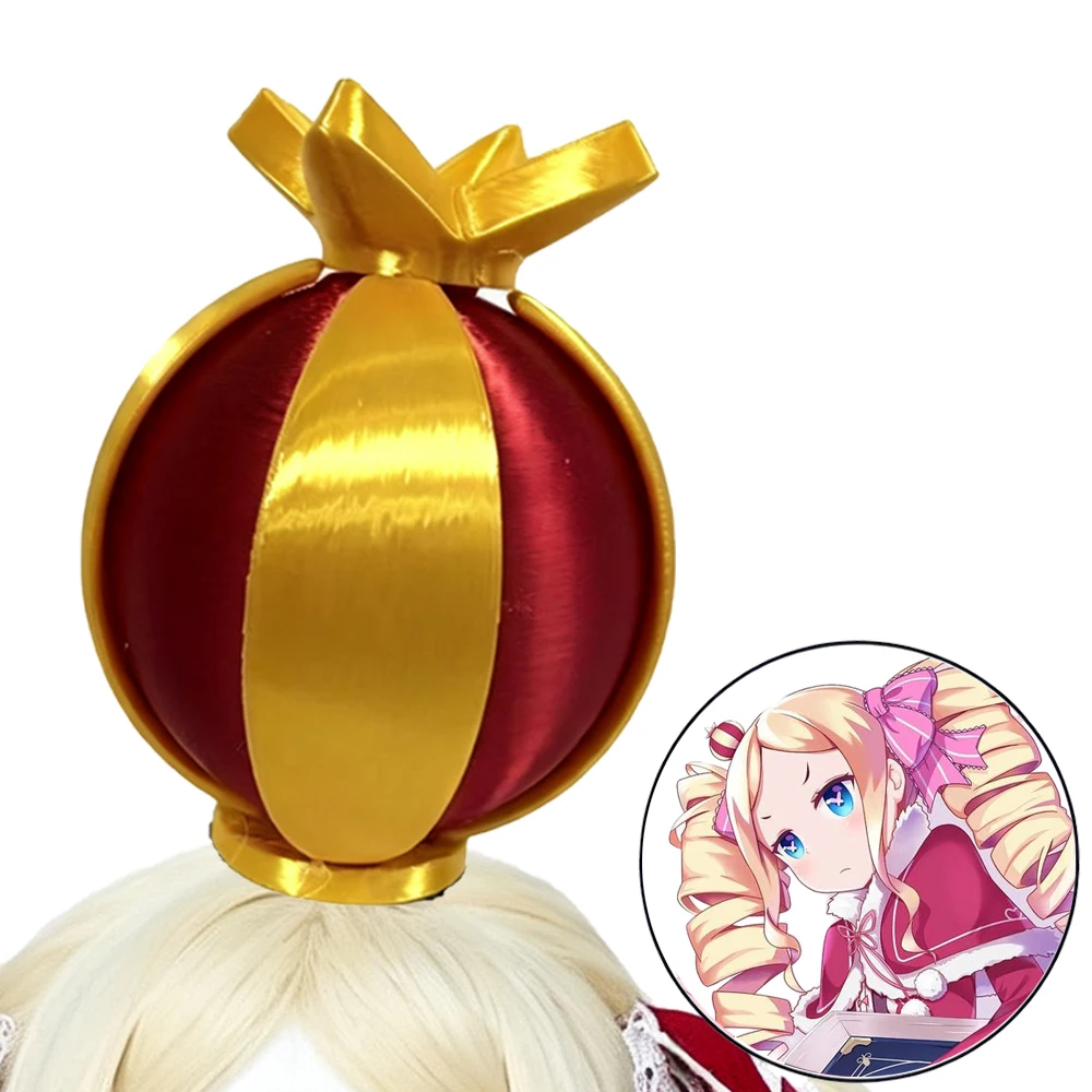 Anime Re Zero Beatrice Cosplay Headwear Golden Red Round Ball Mini Crown Hair Clip Beatrice Cosplay Prop Hair Accessory