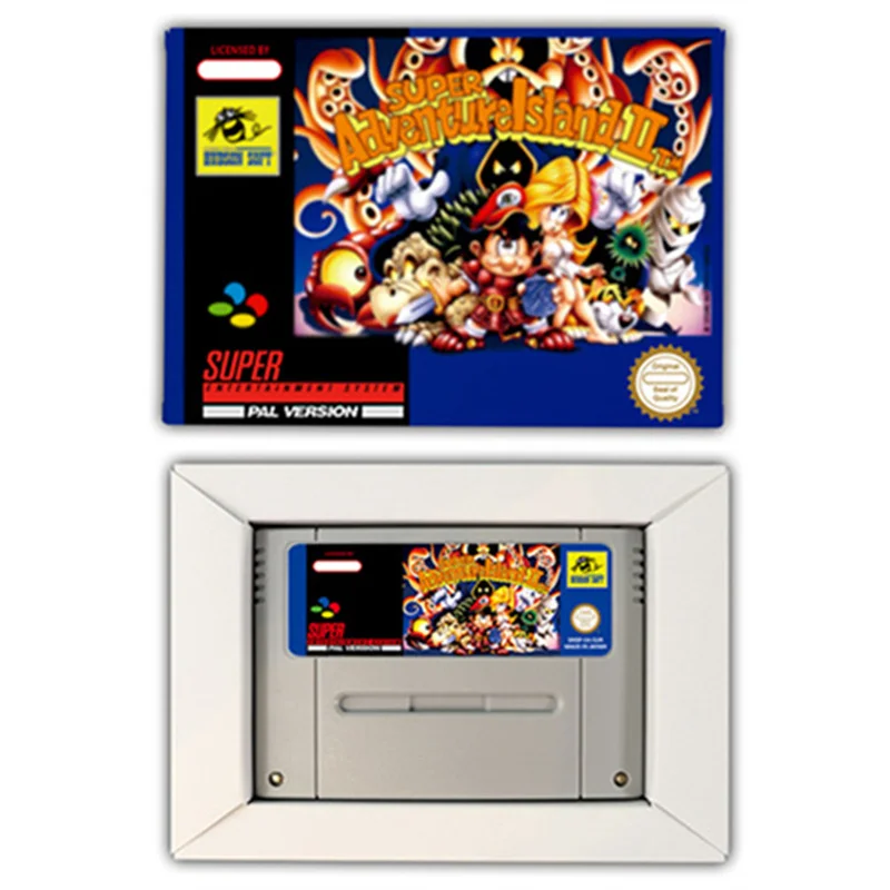 بطاقة لعبة سوبر مغامرة الجزيرة 2 II RPG ، وحدات تحكم لعبة 16 بت مع صندوق البيع بالتجزئة ، خرطوشة لعبة فيديو لsnes ، EUR ، PAL ، الولايات المتحدة الأمريكية ، NTSC