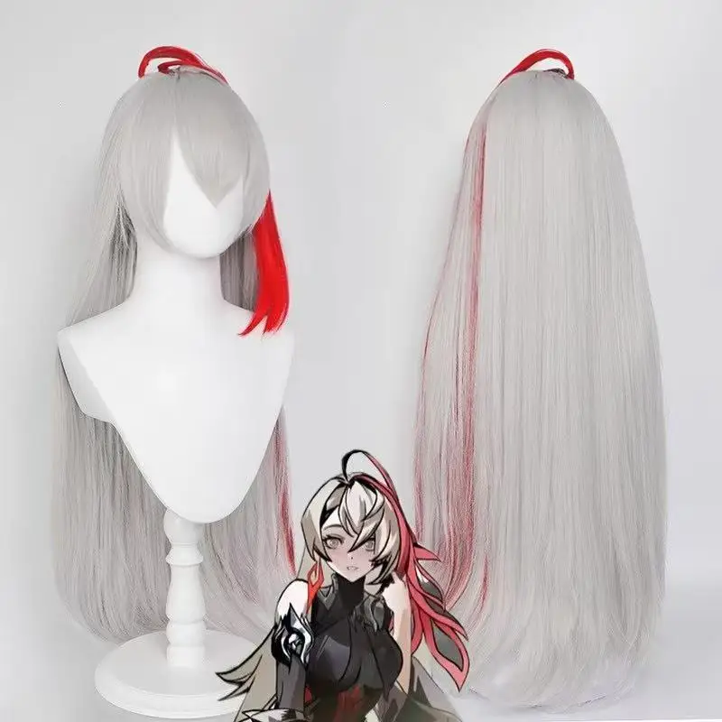 1 buah wig rambut panjang lurus anti kusut berwarna putih yang diwarnai merah untuk permainan peran Bayangan Raja Kemeriahan