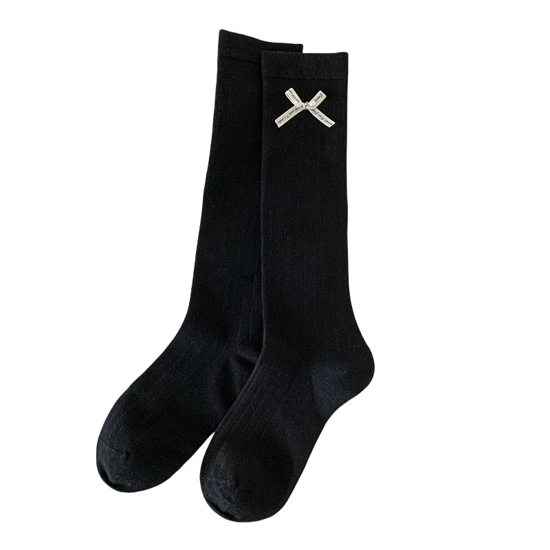 Vrouwen Kousen Nieuwe Effen Kleur Japanse Mode Kniekousen Voor Vrouwen Boog Adrette Eenvoudige Lange Sokken Vrouwelijke Hoge Kwaliteit