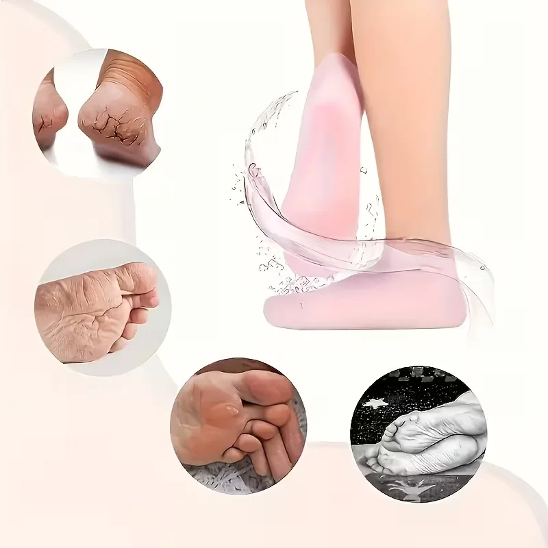 Silicone Moisture Socks & Gloves Set for Dry Cracked Skin, 4-Pc Reusable Non-Slip Treatment, Unscented image 6
