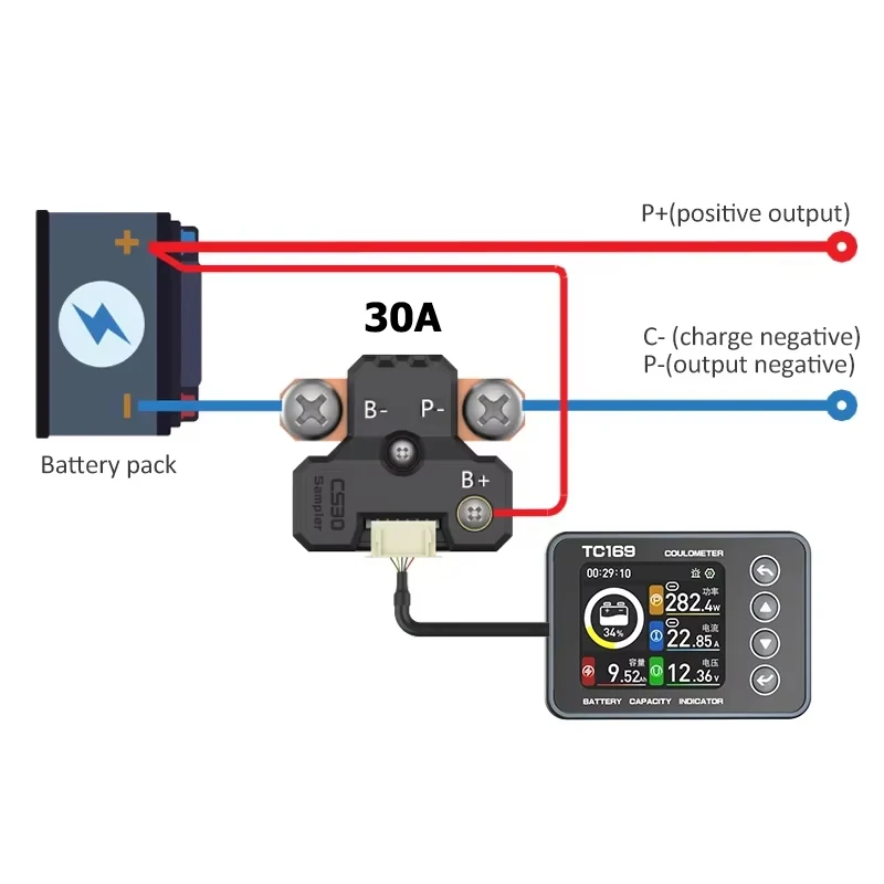 TC169 High Precision Coulombmeter DC6-60V Lithium Battery Capacity Tester Indicator Color Screen Power Meter Ammeter Voltmeter