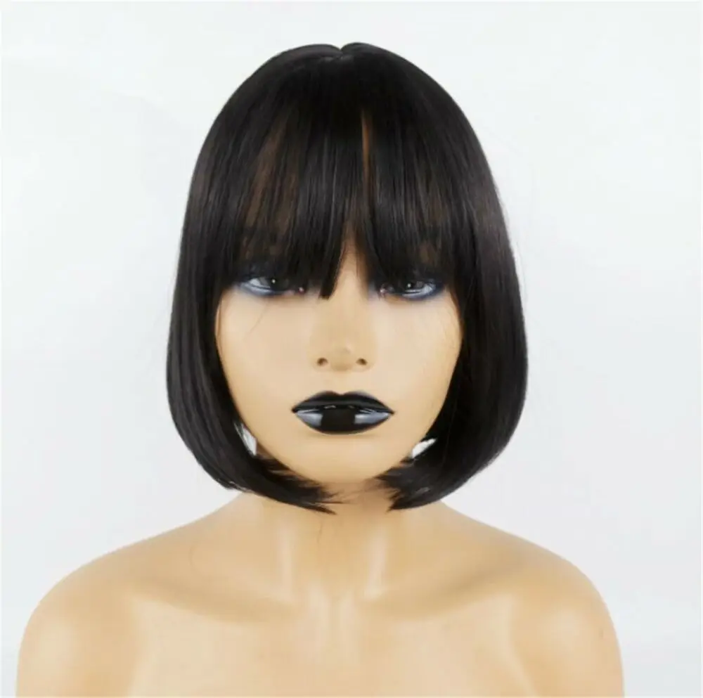 Women Natural Look Fringe Party Bob Black Short Fake Hair Wig Wigs