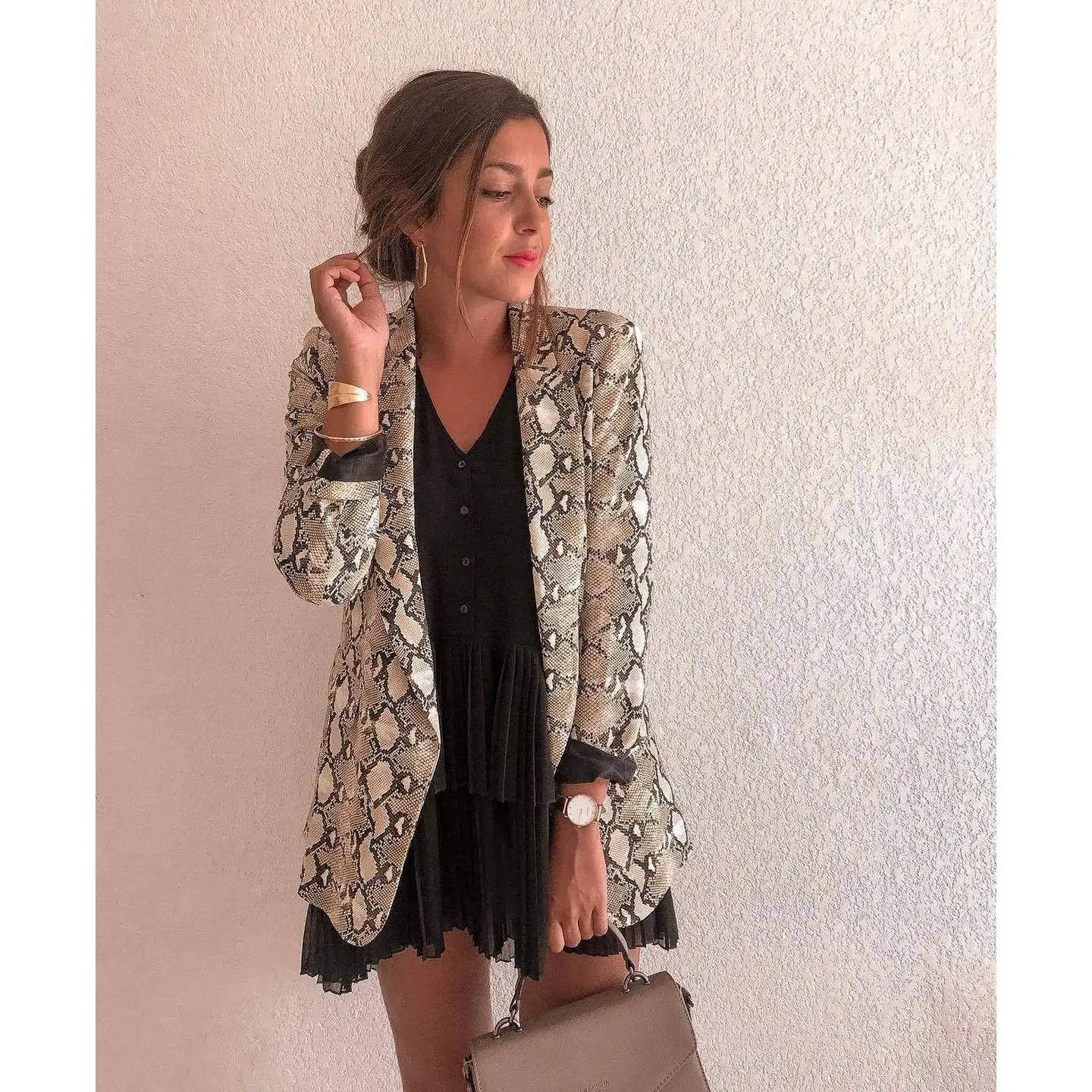 Women's Autumn  Thin Casual Business Suit Street Style Long Sleeve Leopard Print Straight Cut Suit for Office Wear
