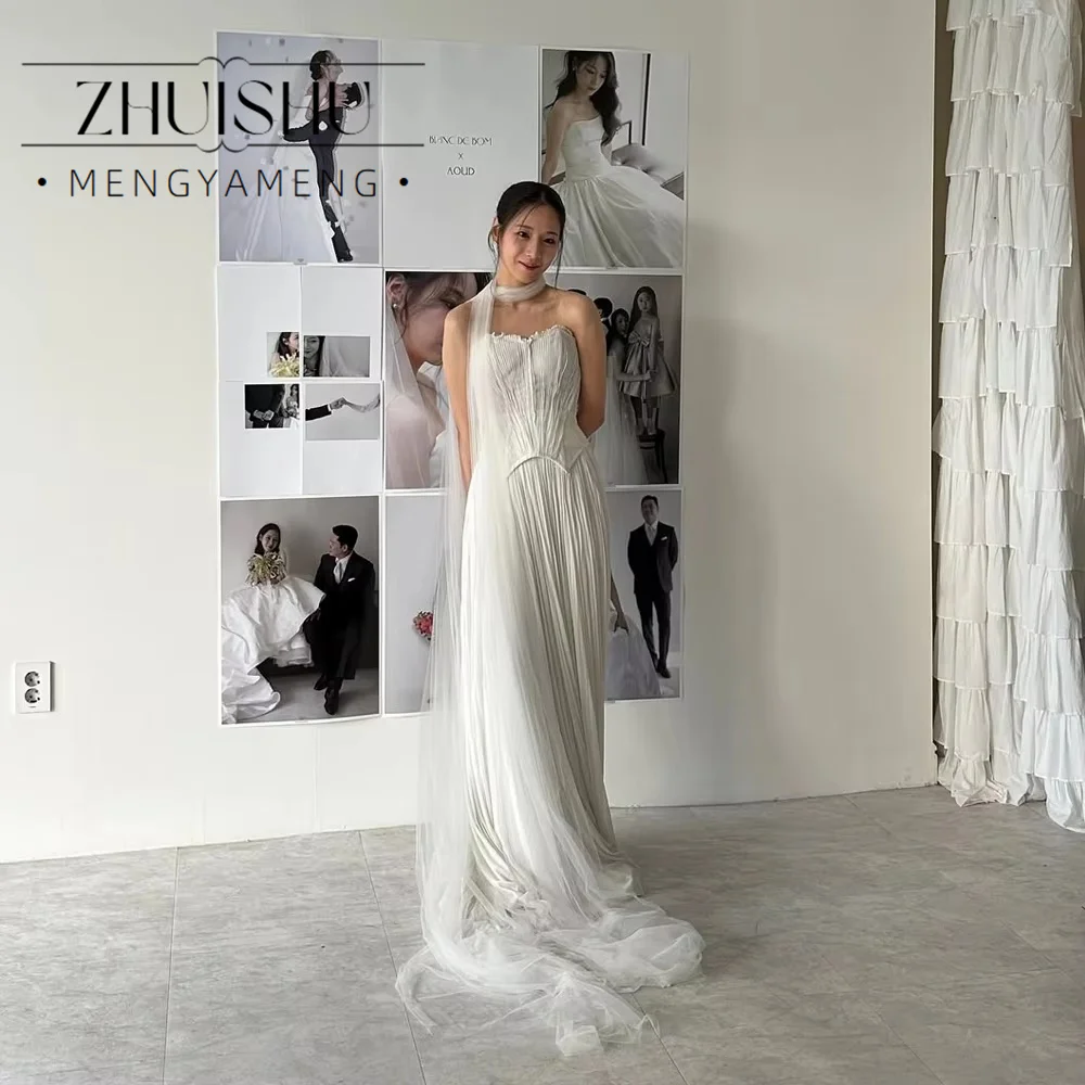 lvory Chiffon Wedding Dress Strapless A Line Formal Occasion Dresses Korea Wedding Dress Photo Shoot Customized