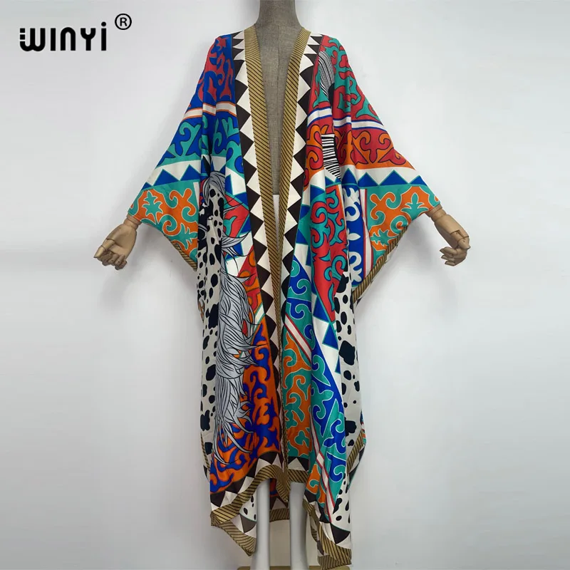 2022 WINYI Africa Summer party Beach Wear Swim Suit elegant women kaftan boho Cardigan colorful sexy Holiday long Sleeve Kimono