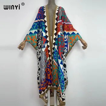 2022 Winyi Afrika Zomer Party Beach Wear Swim Suit Elegante Vrouwen Kaftan Boho Vest Kleurrijke Sexy Holiday Lange Mouw Kimono