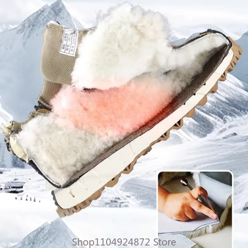 Winter Warm Wool Cotton Shoes Men's Snow Boots Fur Thick Plush Casual Thick Sole Sport High Top Boots Male Outdoor Sneakers view 4