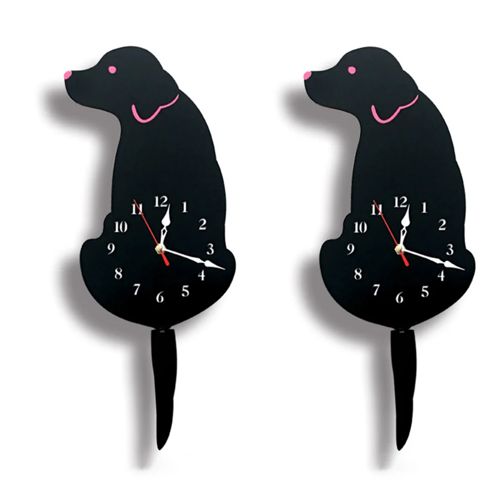 

Creative Acrylic Wall Clock with Cartoon Tail Wagging Labrador Dog Pattern Lovely Kids Room Decor Kitchen Bedroom Office Silent