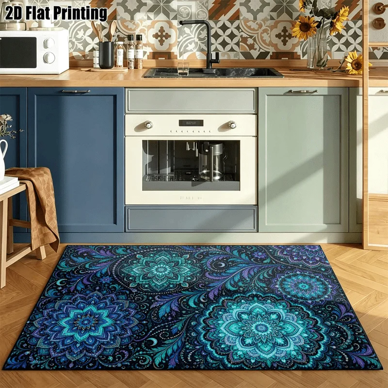 1Pc Bohemian Mandala Pattern Carpet, Machine Washable, Unique Decor, Essential for Light Luxury Home, Suitable for Living Room, Bedroom, Entryway, Office, Corridor and Other Areas