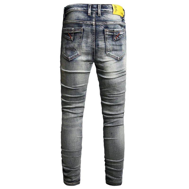 2024 New Motorcycle Jeans Men\'s Skinny Feet Party Men\'s Clothing Personality Zipper Fashion Retro Men\'s Long Pants