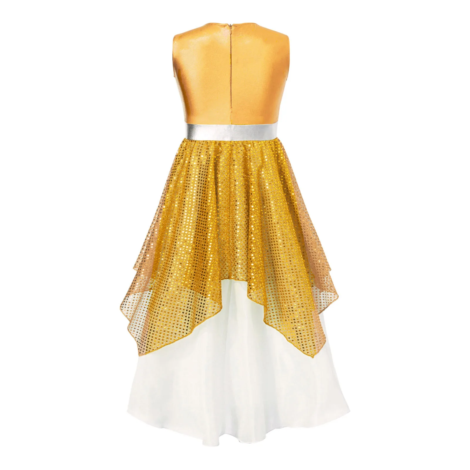 Kids Girls Modern Praise Lyrical Dance Performance Costume Church Choir Worship Dancewear Sleeveless Shiny Sequin Hem Dress