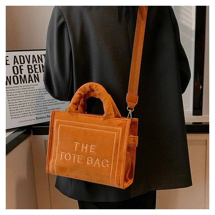 Female Square Tote Crossbody Bag Aesthetic Velour Elegant Letter Print Ladies Shoulder Bags Top Handle Women\'s Charisma Handbags