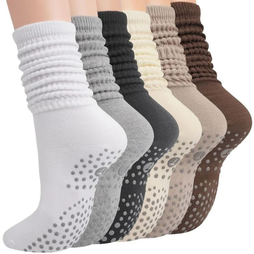 

1 Pair Gym Workout Anti Slip Silicone Female Pilates Socks Breathable Double Bar Design Long Tube Yoga Socks Fitness Socks