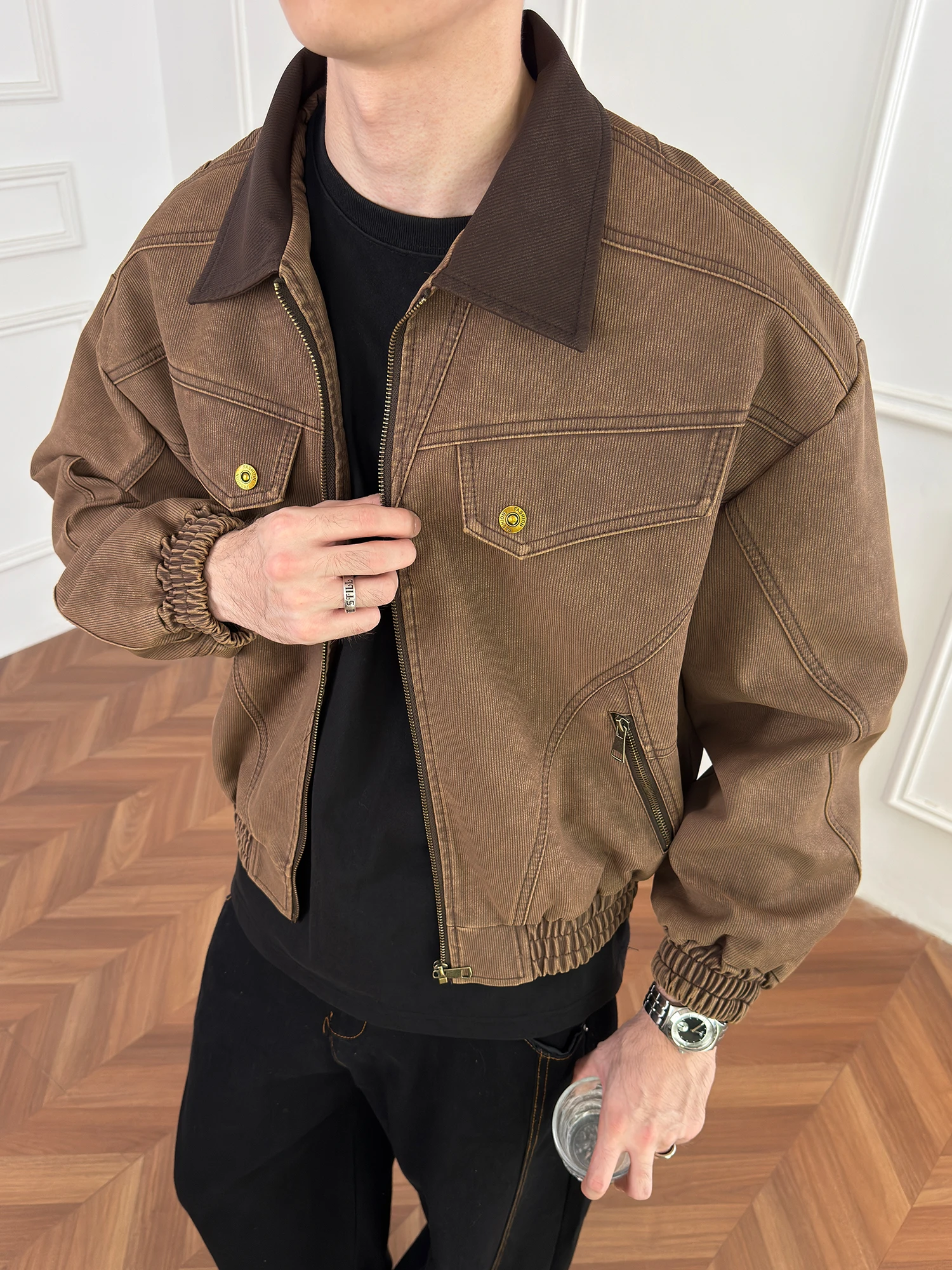

Retro American Sle Men's Workwear Jaet Loose Fit PU Leather Coat Vintage Look Spring Autumn Faionable Outerwear