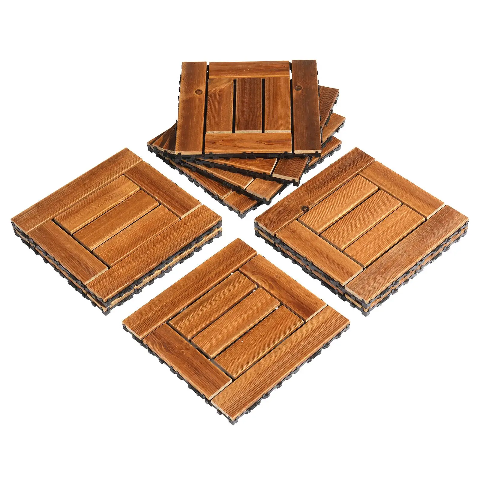 9pcs Waterproof Wood Deck Tiles 11.8x11.8 - Interlocking Flooring for indoor /Outdoor for patio , Poolside, Porch & Balcony