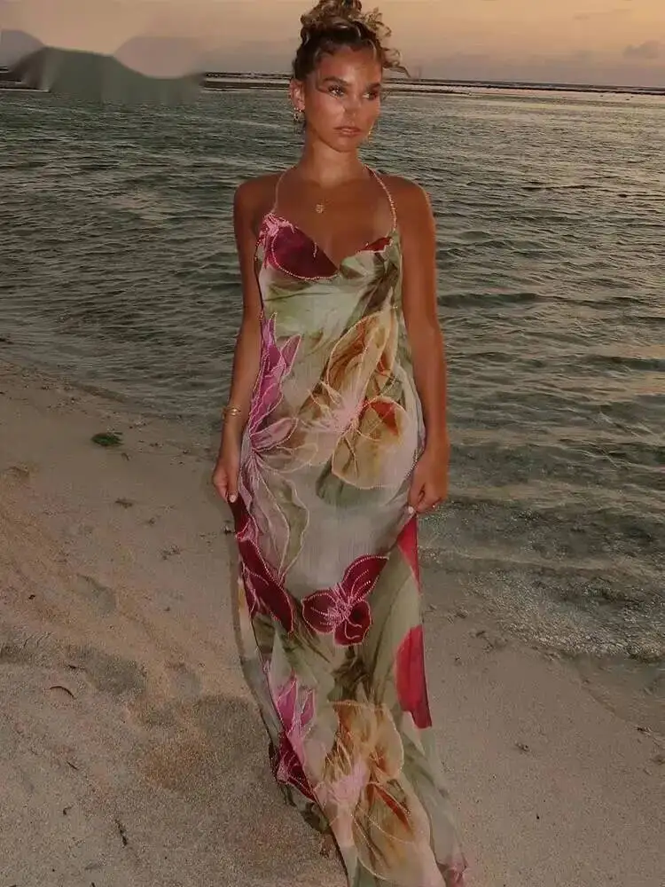 Herbst Ankle-Länge Sexy High Street Kleid Mädchen Druck Schlank Spaltung Backless Mode Robe Mode Sexy Frauen Kleider M7SM