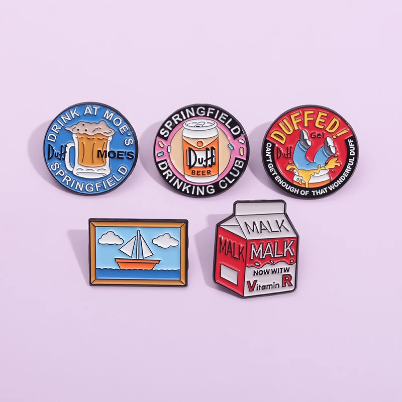 

Drink At Moe's Spring Filed Enamel Pins Creative Cartoon Drinking Design Brooches Lapel Badge Wholesale Cute Accessories Gift