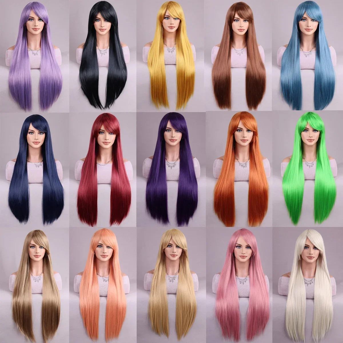 Multi color European and American long straight wig for women Heat Resistant fiber synthetic wig for daily Cosplay Halloween